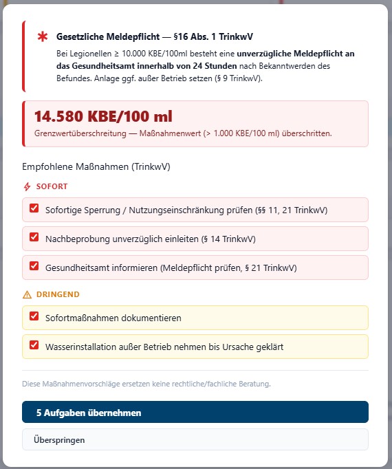 Labormodul mit Grenzwertüberschreitung und gesetzlicher Meldepflicht
