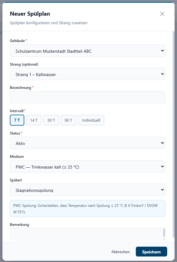 Spülplan-Dokumentation je Entnahmestelle